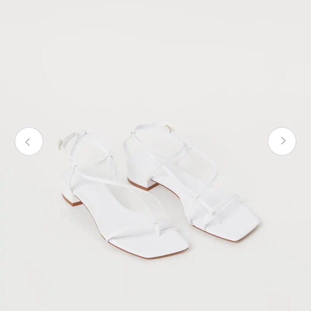 H&M White Strappy Low Heel Sandals Size 39 Minimalist Square Toe
